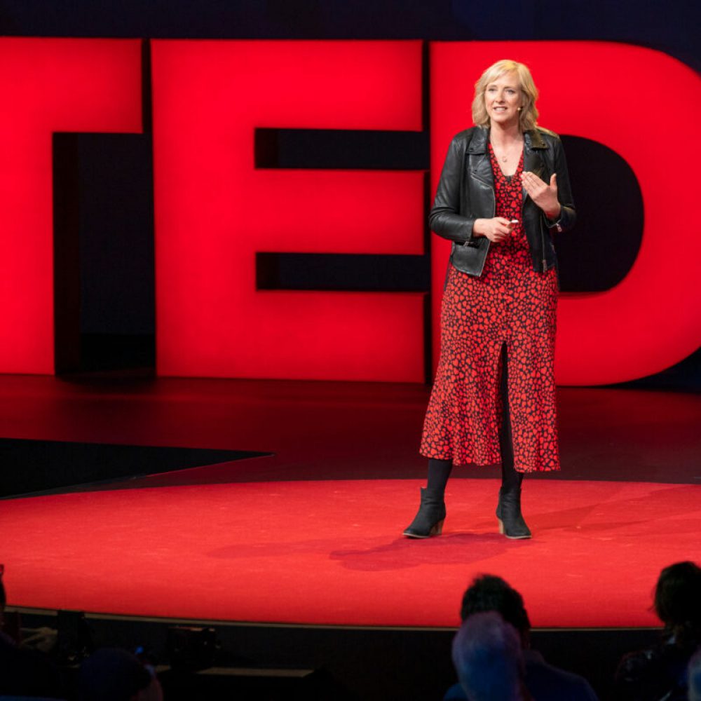 arole Cadwalladr speaking at TED in 2019. Photo: Marla Aufmuth / TED